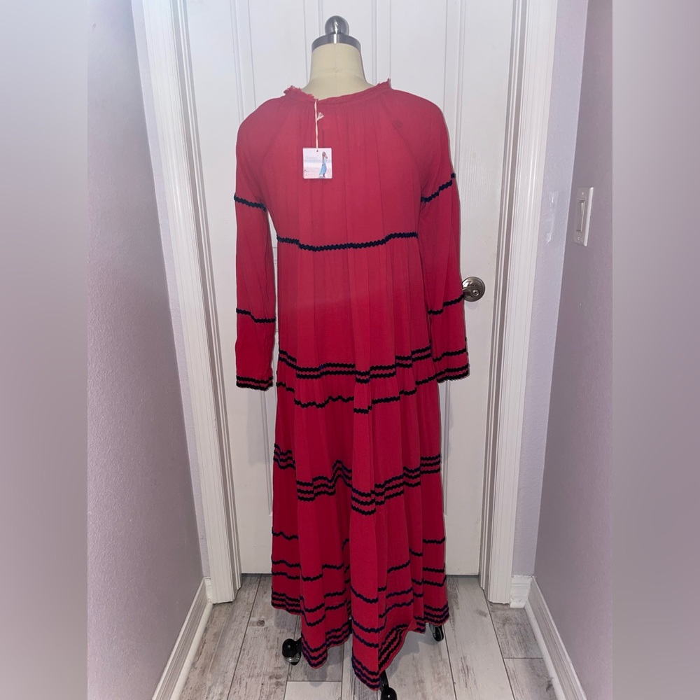 9 Seed “Majorca” Red/Blue Ric Rac Trim Maxi Dress - Picture 3 of 3